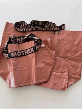 MOTHER Pink Brown Taped Tote Bag - great for wet suits or groceries